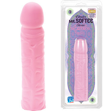 Doc Johnson Mr. Softtee Vibrator Sleeve, розовая, Реалистичная насадка для вибратора