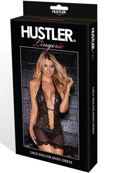 Hustler Lace Halter Mini Dress, черное - фото, отзывы