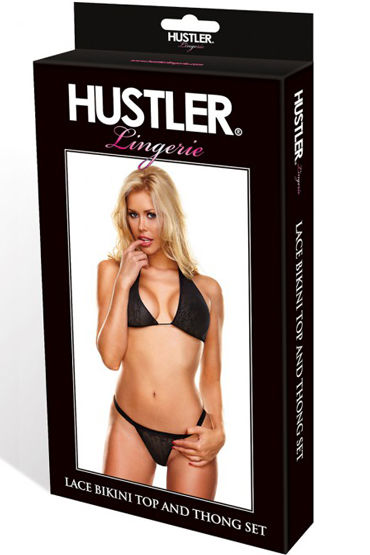Hustler Lace Bikini Top and Thong Set, черный - Комплект из лифа и трусиков - купить в секс шопе