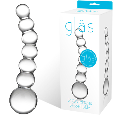 Glas 5" Curved Glass Beaded Dildo, прозрачный, Изогнутый фаллоимитатор из шариков