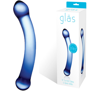 Glas 6" Curved Glass G-Spot Dildo, синий