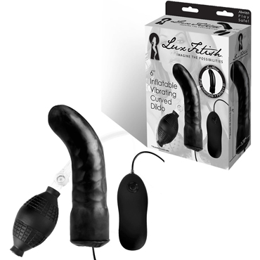 Lux Fetish 6" Inflatable Vibrating Curved Dildo, черный, Надувной изогнутый фаллоимитатор с вибрацией