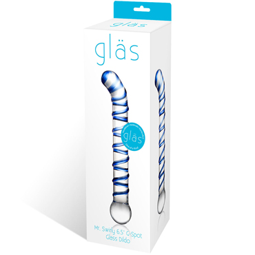 Glas Mr. Swirly 6.5" G-Spot Glass Dildo, прозрачно-синий - Изогнутый фаллос из стекла для стимуляции точки G - купить в секс шопе