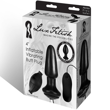 Lux Fetish 4" Inflatable Vibrating Butt Plug, черная - Надувная вибрирующая анальная пробка - купить в секс шопе