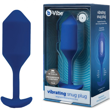 B-Vibe Vibrating Snug Plug 4, синяя, Пробка для ношения с вибрацией
