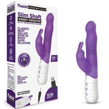 Rabbit Essentials Slim Shaft Rabbit Vibrator, фиолетовый, Кролик-вибратор с тонким изгибом