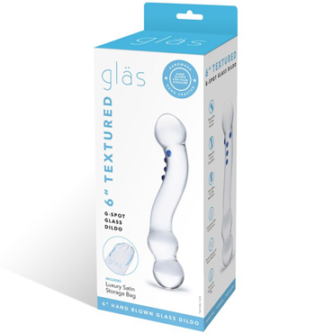 Glas 6" Textured G-Spot Glass Dildo, прозрачный - Изогнутый стимулятор точки G - купить в секс шопе