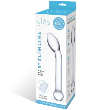 Glas 8" Slimline G-Spot Glass Dildo, прозрачный - Стеклянный фаллос для точки G - купить в секс шопе
