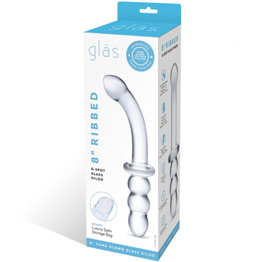 Glas 8" Ribbed G-Spot Glass Dildo, прозрачный - Ребристый двойной фаллос - купить в секс шопе