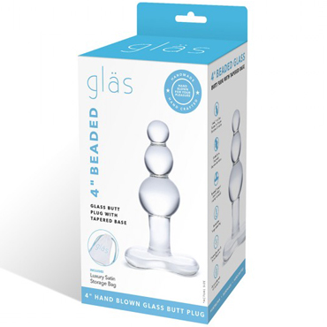 Glas 4" Beaded Glass Butt Plug with Tapered Base, прозрачный - Анальная пробка из 3-х шариков - купить в секс шопе