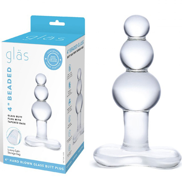 Glas 4" Beaded Glass Butt Plug with Tapered Base, прозрачный