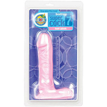 Doc Johnson Super Cock 18 см, розовый - Фаллоимитатор с мошонкой - купить в секс шопе