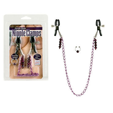 California Exotic Purple Chain with Navel Ring, Зажимы для сосков и клипса для пупка