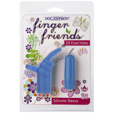 Doc Johnson Finger Friends Bunny, голубая - Вибронасадка на палец - купить в секс шопе