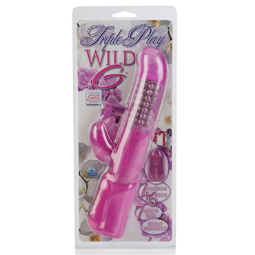 California Exotic Triple Play Wild G, розовый - Многофункиональный вибратор, декорирован сверкающими блестками - купить в секс шопе