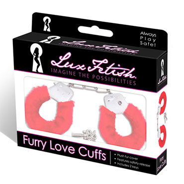Lux Fetish Cuffs, красный, Наручники с мехом
