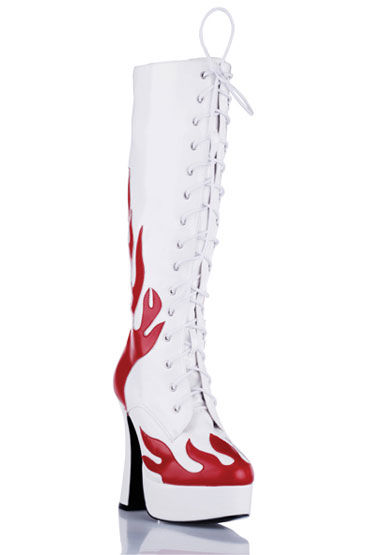Electric Lingerie Shoes сапоги, белые, С красными языками пламени
