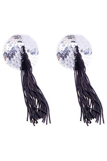 Electric Lingerie пэстисы, серебристо-черные, Круглой формы, с кисточками