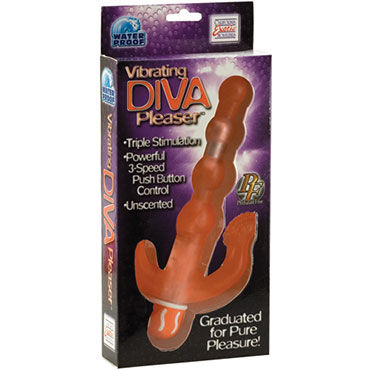 California Exotic Diva Pleasure, оранжевый - Вибратор с тройной стимуляцией - купить в секс шопе