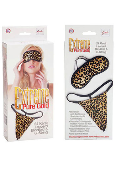 California Exotic Extreme Pure Gold, золотой - Леопардовые стринги и маска на глаза - купить в секс шопе