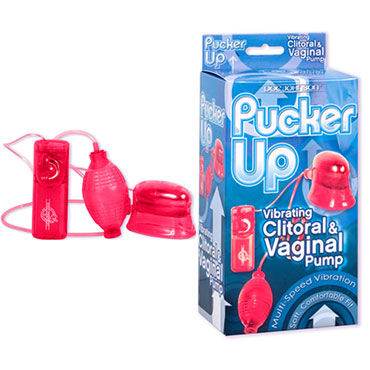 Doc Johnson Pucker Up, розовый, Вагинально-клиторальная помпа с вибрацией