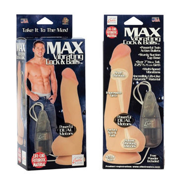 California Exotic Max Vibrating Cock & Balls - Реалистичный вибратор с мошонкой - купить в секс шопе