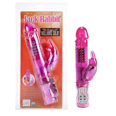 California Exotic Waterproof Jack Rabbit, розовый, Вибратор с ротацией и клиторальным стимулятором