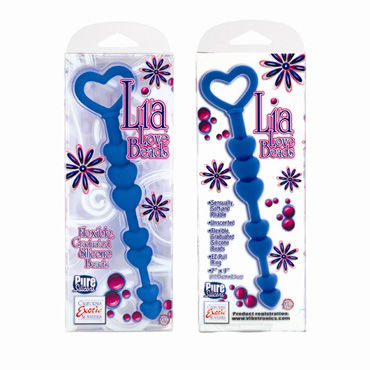 California Exotic Lia Love Beads, голубой - Анальные бусы-сердечки - купить в секс шопе