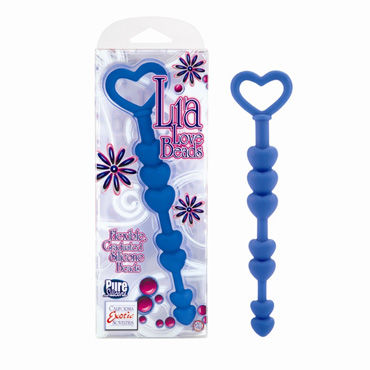 California Exotic Lia Love Beads, голубой, Анальные бусы-сердечки