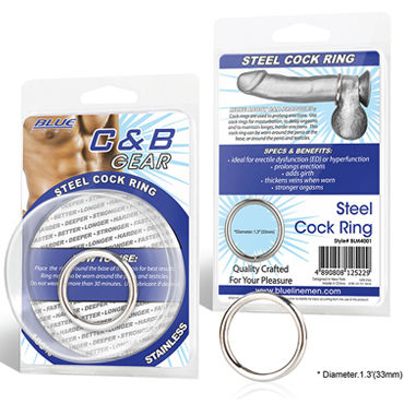 Blue Line Steel Cock Ring, 3,3 см
