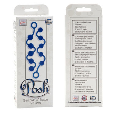California Exotic Posh Silicone “O” Beads, синий - Две анальные цепочки - купить в секс шопе