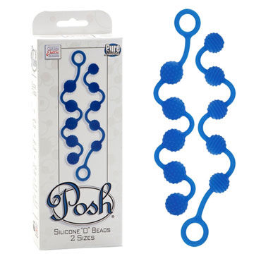 California Exotic Posh Silicone “O” Beads, синий, Две анальные цепочки