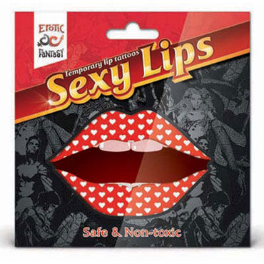 Erotic Fantasy Sexy Lips, белые сердечки - Временная татуировка для губ - купить в секс шопе