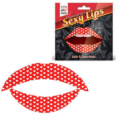 Erotic Fantasy Sexy Lips, белые сердечки, Временная татуировка для губ