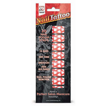 Erotic Fantasy Nail Tattoo, белые сердечки - Набор лаковых полосок для ногтей - купить в секс шопе