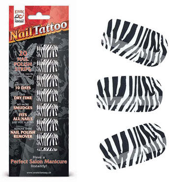 Erotic Fantasy Nail Tattoo, зебра, Набор лаковых полосок для ногтей
