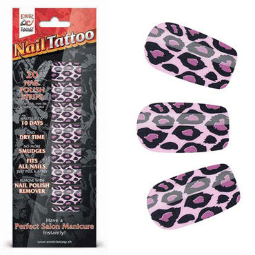 Erotic Fantasy Nail Tattoo, фиолетовый леопард, Набор лаковых полосок для ногтей