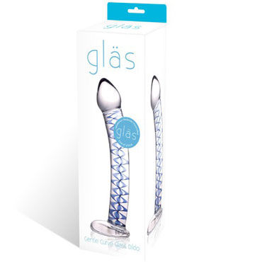 Glas Centle Curve - Фаллос из стекла с синим рисунком внутри - купить в секс шопе