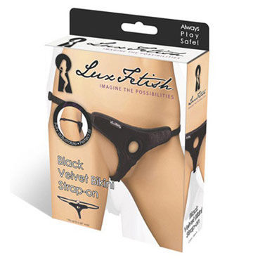 Lux Fetish Black Velvet Bikini - Плюшевые трусики для страпона - купить в секс шопе