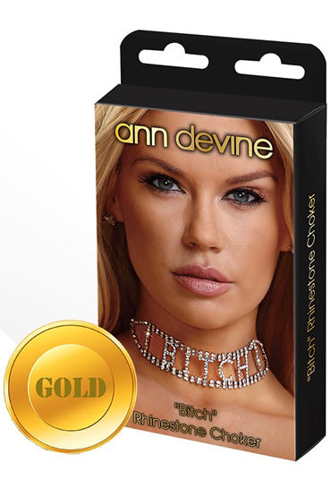 Ann Devine Bitch Phinestone Choker, золотой