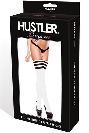 Hustler чулки, белые - С черными полосками на резинках - купить в секс шопе