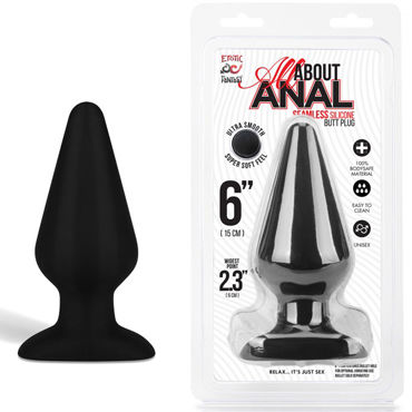 Erotic Fantasy All About Anal Butt Plug, черный, 13 см, Анальный плаг из ультра бархатистого силикона с отверстием