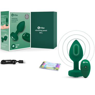 b-Vibe Vibrating Jewel Plug M/L, зеленая - фото, отзывы