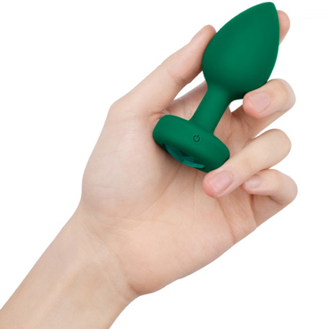 b-Vibe Vibrating Jewel Plug M/L, зеленая - Вибрирующая втулка с кристаллом - купить в секс шопе