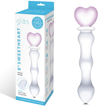 Glas Dildo 8" SweetHeart, прозрачно-розовый, Стеклянный фаллоимитатор с ручкой в форме сердца