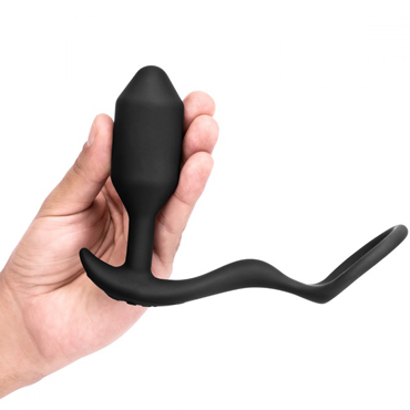 b-Vibe Vibrating Snug & Tug M, черный, Вибрирующий плаг с кольцом для эрекции и другие товары B-Vibe с фото