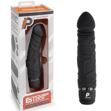 PowerCocks 6.5" Girthy Realistic Vibrator, черый, Реалистичный вибратор изогнутой формы