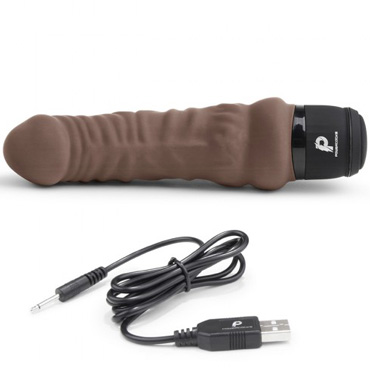 PowerCocks 6" Realistic Vibrator, шоколад - Реалистичный вибратор изогнутой формы - купить в секс шопе