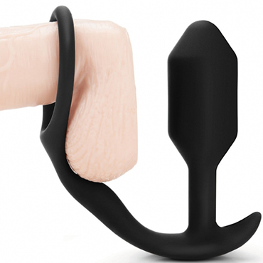 B-vibe Snug & Tug, черная - Эрекционное кольцо с анальным плагом - купить в секс шопе