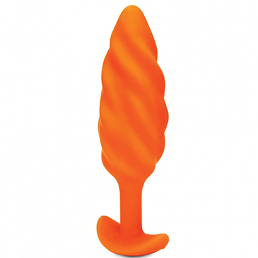 B-vibe Swirl Texture Plug, оранжевый - Анальный плаг с вибрацией и рельефом - купить в секс шопе